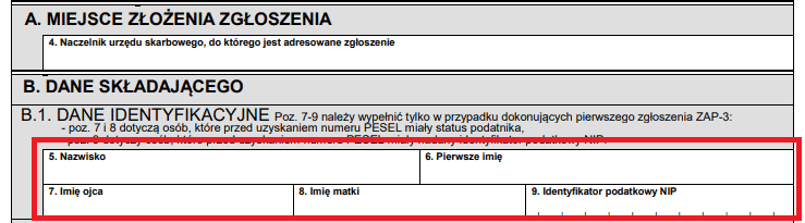 Krok 3 - Część B.1. Dane identyfikacyjne