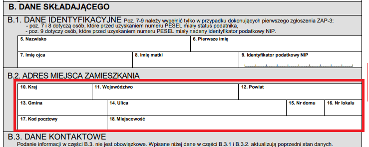 Krok 4 - Część B.2. Adres miejsca zamieszkania