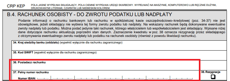 Krok 6 - Część B.4. Rachunek osobisty – do zwrotu podatku lub nadpłaty